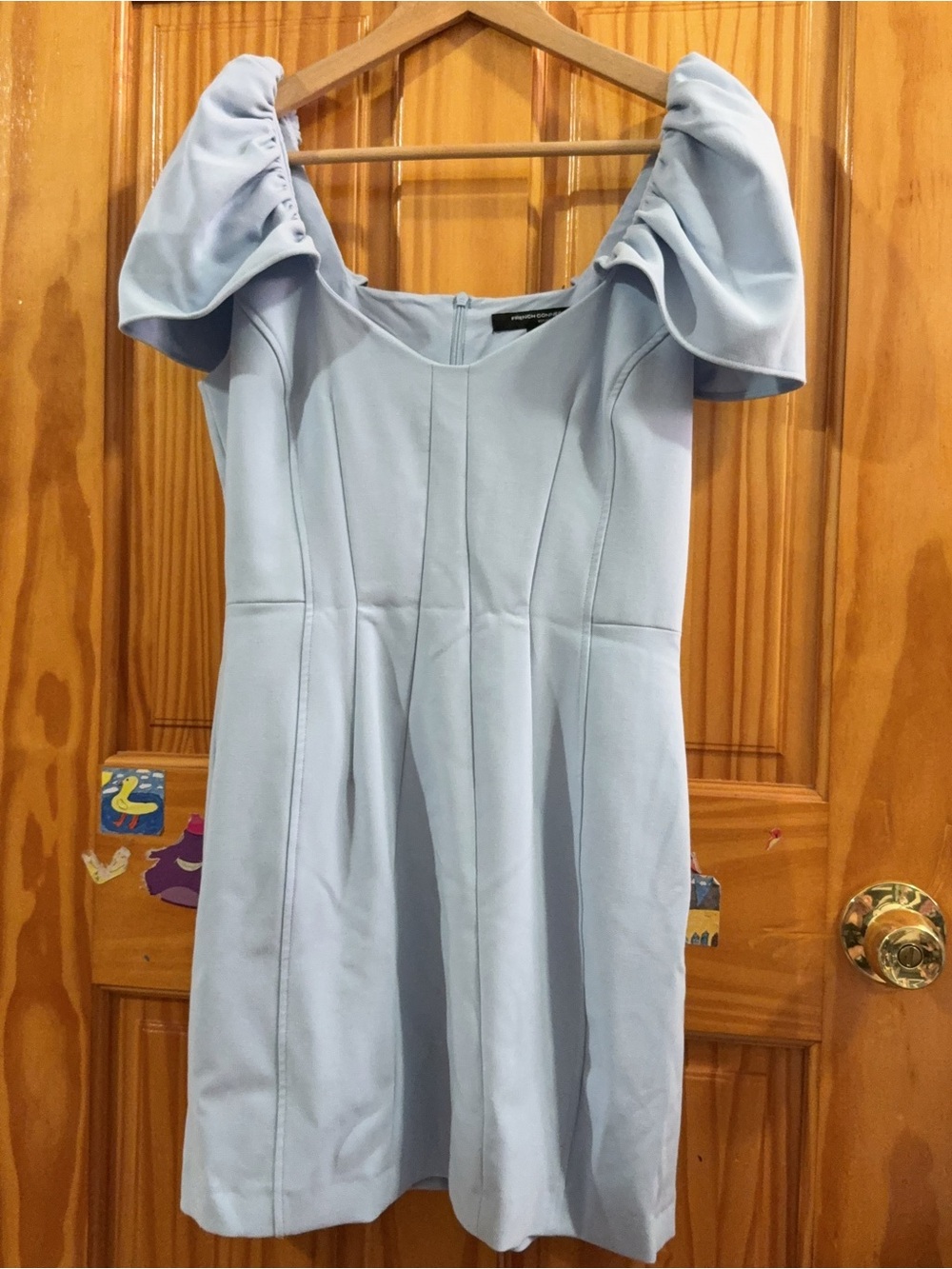 French Connection Light Blue Puff Sleeve Fit-and-Flare Mini Dress